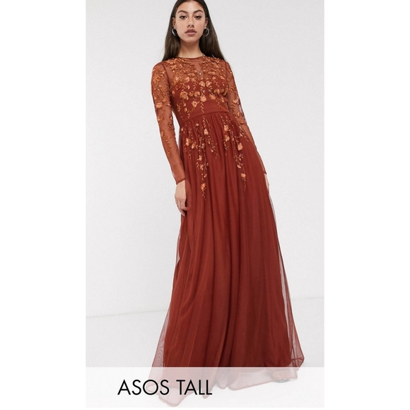 ASOS Dresses Iso Asos Design Long Sleeve Rust Maxi Dress Size4